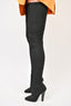 Saint Laurent Black Tessuto Stretch Pitone Thigh High Boots Size 37
