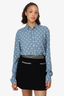 Saint Laurent Blue/White Polka Dot Raw Hem Long Sleeve Button Up Size 37 with Tag