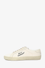Saint Laurent Cream Canvas Embroidered Logo Low Top Sneakers Size 37.5