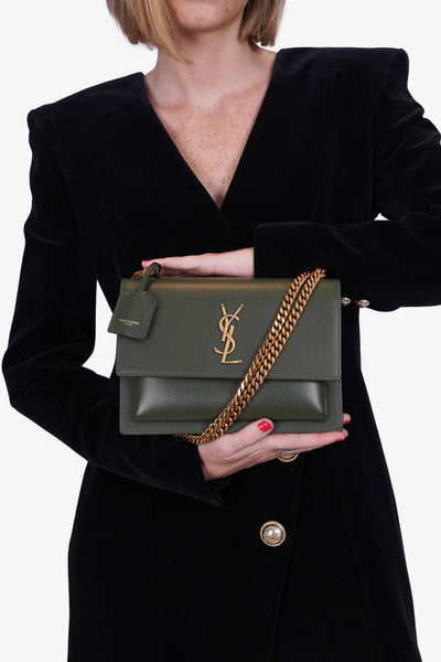 Saint Laurent Green Leather 'Sunset' Medium Crossbody Bag – Mine