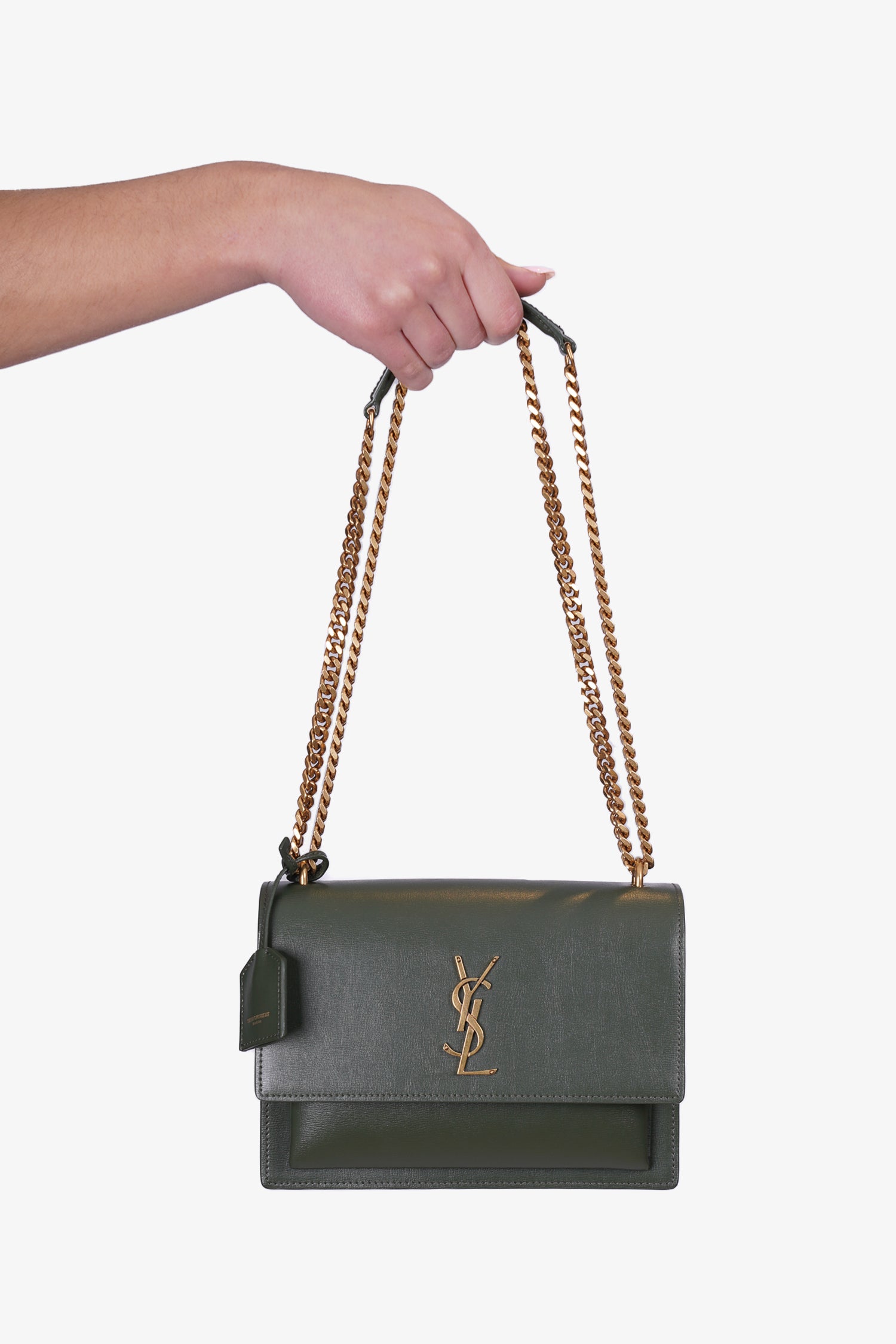 Saint Laurent Green Leather 'Sunset' Medium Crossbody Bag – Mine