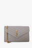 Saint Laurent Grey Leather Chevron Quilted Envelope Wallet on Chain
