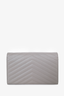 Saint Laurent Grey Leather Chevron Quilted Envelope Wallet on Chain
