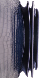 Saint Laurent Navy Croc Embossed Leather 'Sunset' Medium Crossbody Bag