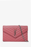 Saint Laurent Pink Chevron Leather Envelope Wallet on Chain