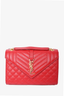 Saint Laurent Red Grained Leather Medium Quilted Envelope Bag