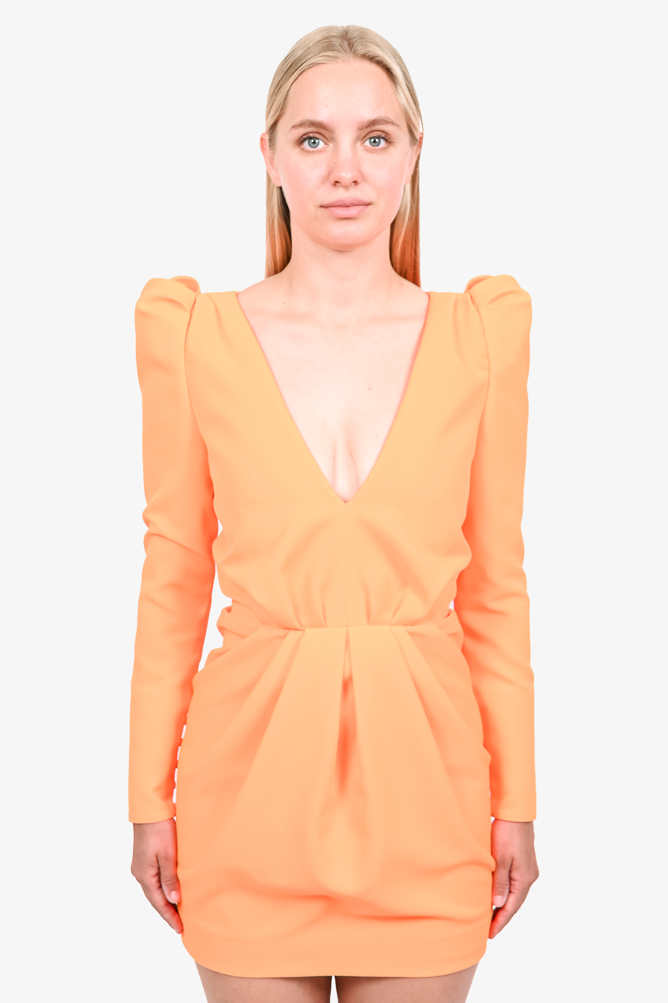 Saint Laurent Runway Neon Orange Gobardine Puff Sleeve Mini Dress sz 34