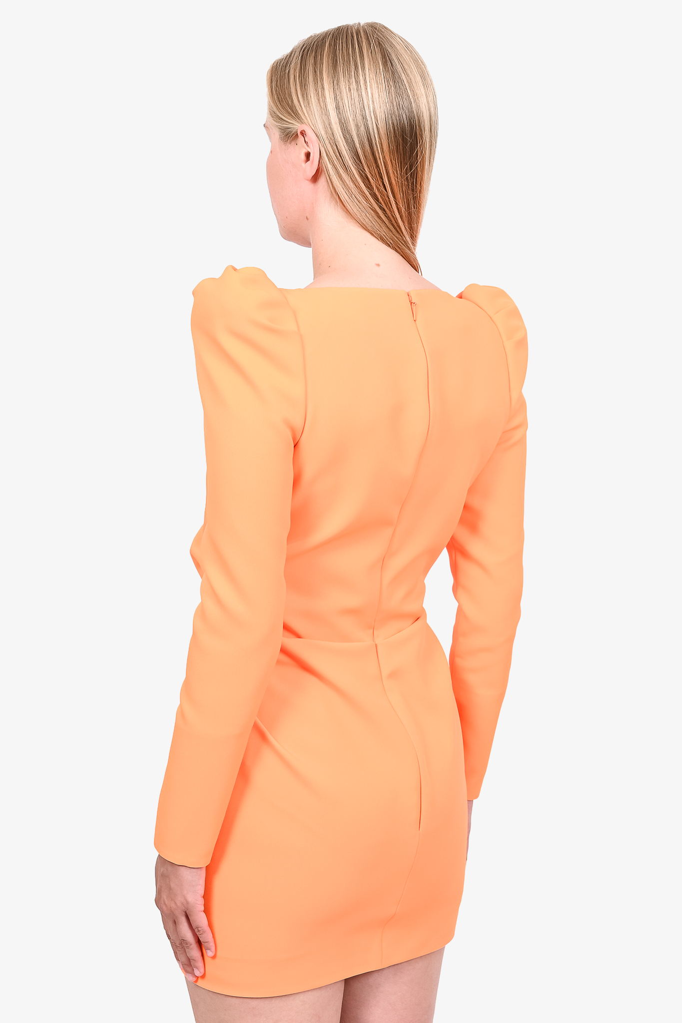 Saint Laurent Runway Neon Orange Gobardine Puff Sleeve Mini Dress sz 34