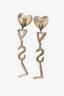 Saint Laurent Silver Strass 'YSL' Heart Drop Earrings
