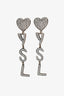 Saint Laurent Silver Strass 'YSL' Heart Drop Earrings