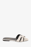 Saint Laurent White Leather Studded Tribute Slides Size 37