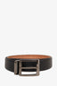 Salvatore Ferragamo Black Grained Leather Silver Square Buckle Belt Size 105
