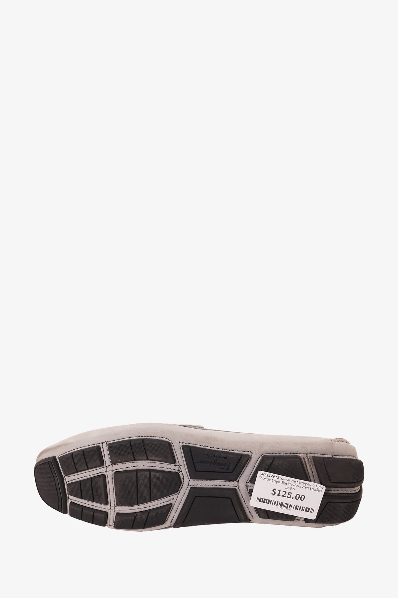 Salvatore Ferragamo Grey Suede Logo Buckle Rounded Loafers sz 8.5 Men's