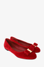 Salvatore Ferragamo Red Velvet Bow Flats Size 7
