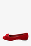 Salvatore Ferragamo Red Velvet Bow Flats Size 7