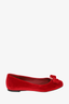 Salvatore Ferragamo Red Velvet Bow Flats Size 7