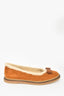 Salvatore Ferrgamo Camel Suede Shearling Lined Bow Flats Size 9.5