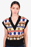 Sandro Black/Multicolour Knit Graphic V Neck Vest Size 1