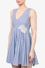 Sandro Blue/White Striped Cotton Embroidered Sleeveless Mini Dress Est. Size S