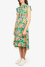 Sandro Green/Peach Floral Ruffle Belted Dress Size 38