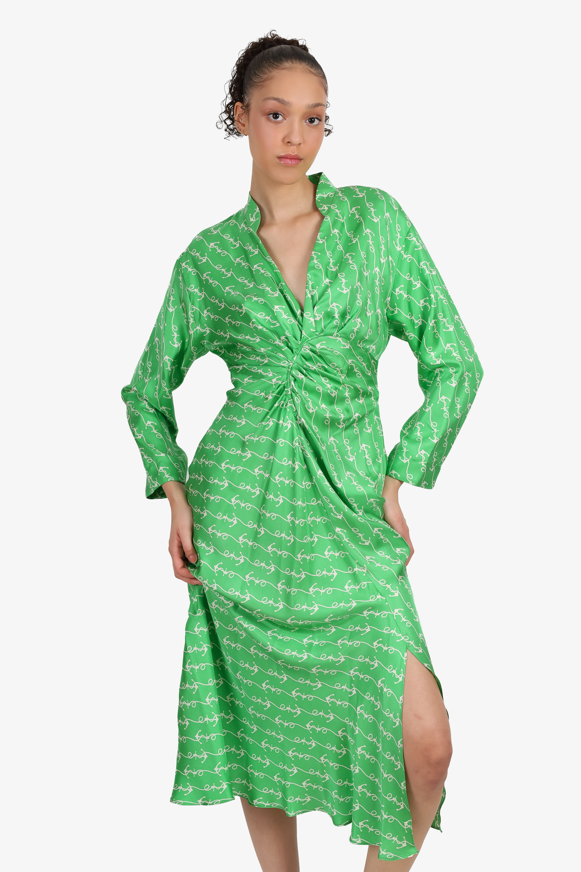 Sandro Green/White Silk Anchor Print Draped Midi Dress Size 38 – Mine & Yours Sandro Green/White Silk Anchor Print Draped Midi Dress Size 38 – Mine & Yours