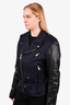 Sandro Navy/Black Leather Biker Jacket Size L
