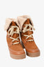 See by Chloe Brown Suede Shearling Trimmed Combat Boots Size 40