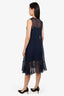 See by Chloe Navy Blue Silk Velvet Tie Sleeveless Dress with Slip Size 34
