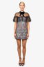 Self-Portait Blue/Pink Crochet Dress w/ Black Mesh Cape Overlay sz 6