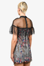 Self-Portait Blue/Pink Crochet Dress with Black Mesh Cape Overlay Size 6