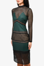 Self-Portrait Black/Green Eyelet Overlay Midi Dress Size 2