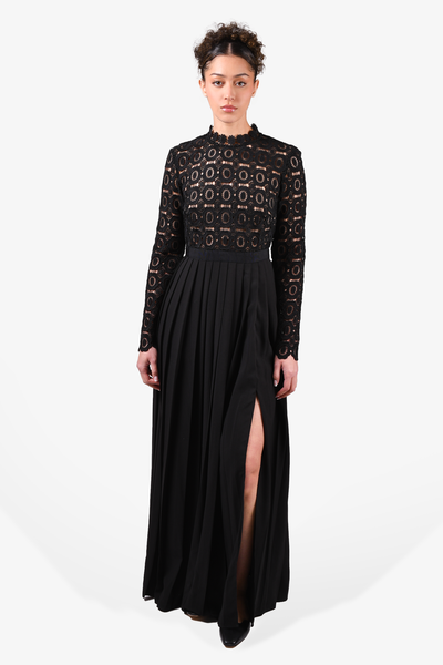 Self-Portrait Black Lace with Pleated Bottom Maxi Dress Size 4 – Mine &  Yours