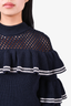 Self-Portrait Navy/White Ruffled Knit Sweater Size S