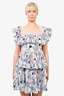 Self-Portrait Pink/Blue Patterned Ruffle Mini Dress Size 10