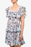 Self-Portrait Pink/Blue Patterned Ruffle Mini Dress Size 10