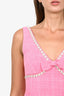 Self-Portrait Pink V-Neck Sleeveless Mini Dress with Pearl Embellished Neckline Size 4