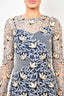 Self-Portrait Purple/Peach Eyelet Crochet L/S Mini Dress w/ Navy Blue Slip sz 4