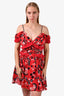 Self-Portrait Red/Black Printed Cold Shoulder Mini Dress Size 4 US