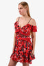 Self-Portrait Red/Black Printed Cold Shoulder Mini Dress Size 4 US