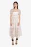 Self-Portrait White/Black Puff-Sleeve Daisy-Lace Midi Dress Size 2