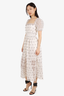 Self-Portrait White/Black Puff-Sleeve Daisy-Lace Midi Dress Size 2