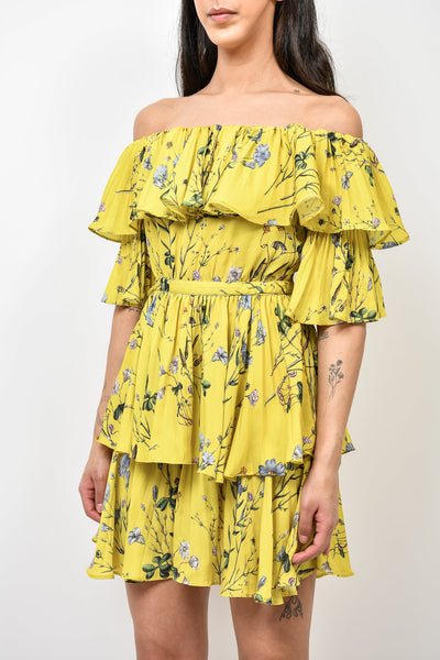 self portrait yellow mini dress Self-Portrait Yellow Floral Off Shoulder Mini Dress Size 4