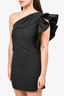 Self Portrait Black One Ruffle Shoulder Mini Dress w/ Crystal Detail sz 2