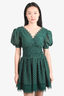 Self Portrait Green/White Embroidered Lace Hem Mini Dress Size 0 US