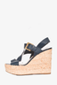 Sergio Rossi Black Epi Leather Woven Raffia Wedge Sandals Size 41