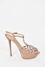Sergio Rossi Pink Satin Scalloped Crystal Embellished Platform Heels sz 41