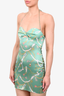 Seroya Teal Chain Printed Silk Mini Dress Size XS