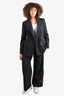 Sportmax Grey Pinstripe Virgin Wool Frayed Blazer (Size 2) + Wide Leg Pant (Size 4) Suit Set
