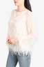 St. John Couture Cream Silk/Ostrich Feather Detail Blouse Size 10