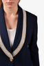 St. John Navy Wool Sequin Embellished Lapel Blazer Set Size 2